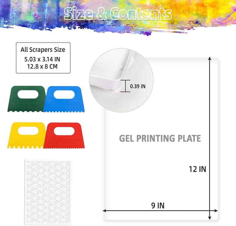 gocreate 9 x12 Inch Large Gel Printing Plate Gel Painting Plate Monoprinting Gel Block for Stamping, Cardmaking Printmaking with Stencils, 4 Scrappers - Image 2